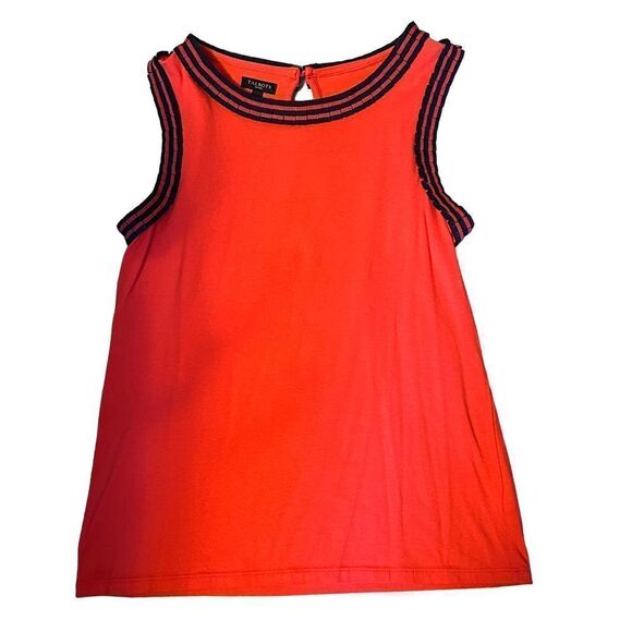 Talbots Orange-Red & Navy Grosgrain Ribbon Trim Shell Tank Top .M petite - Picture 1 of 8